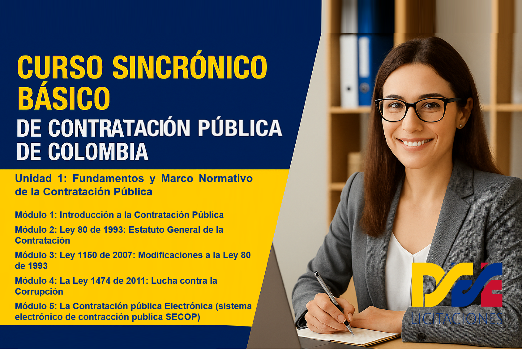 Curso sincrónico básico de contratación pública de Colombia, calendario DEE, dictado por instructor