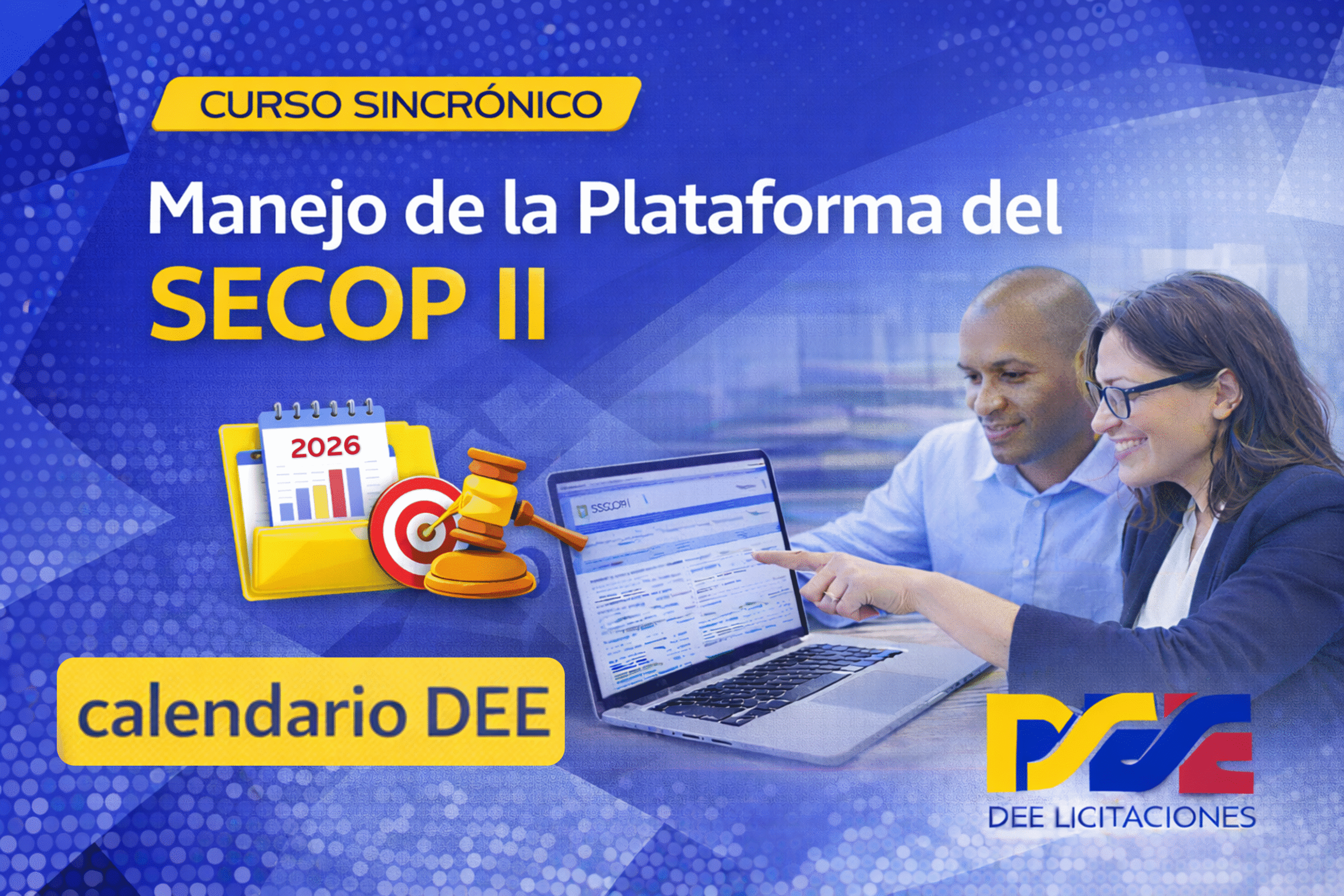 Curso sincronico basico manejo integral de la plataforma SECOP II calendario DEE, dictado por instructor