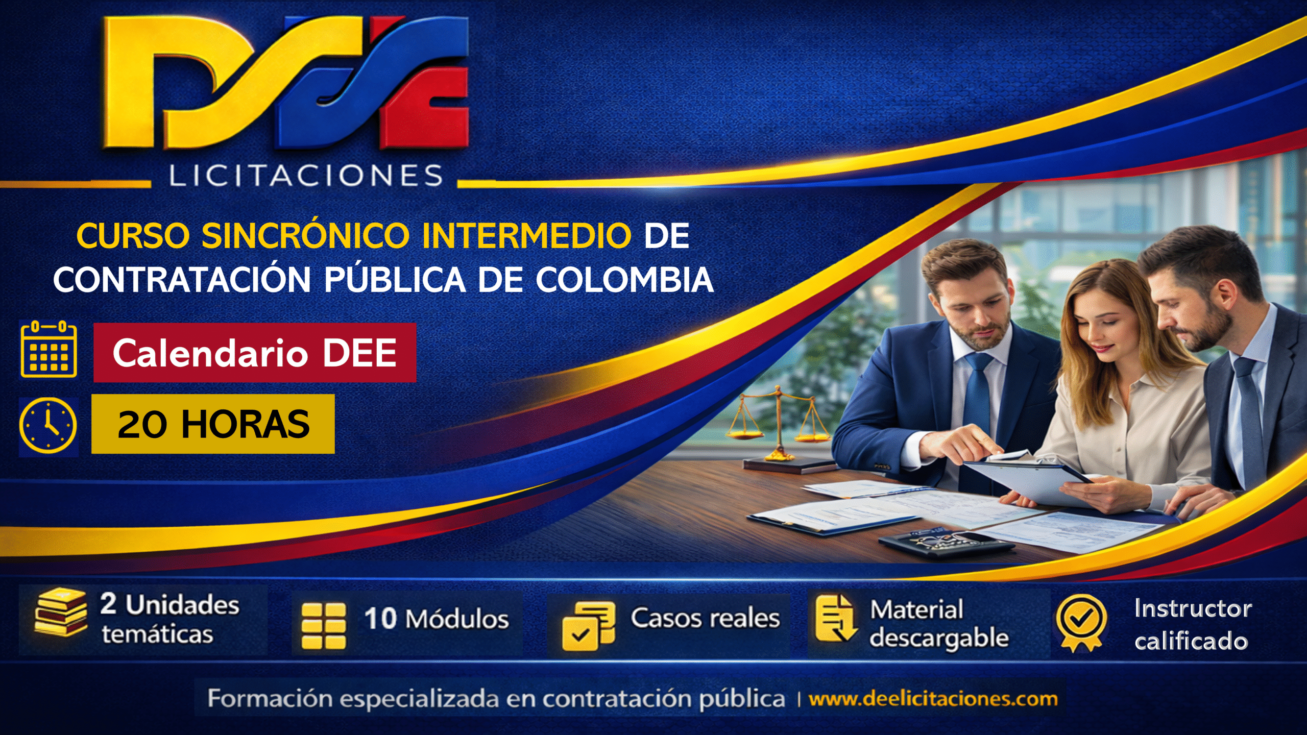 Curso sincrónico intermedio de contratación pública de Colombia, calendario DEE, dictado por instructor