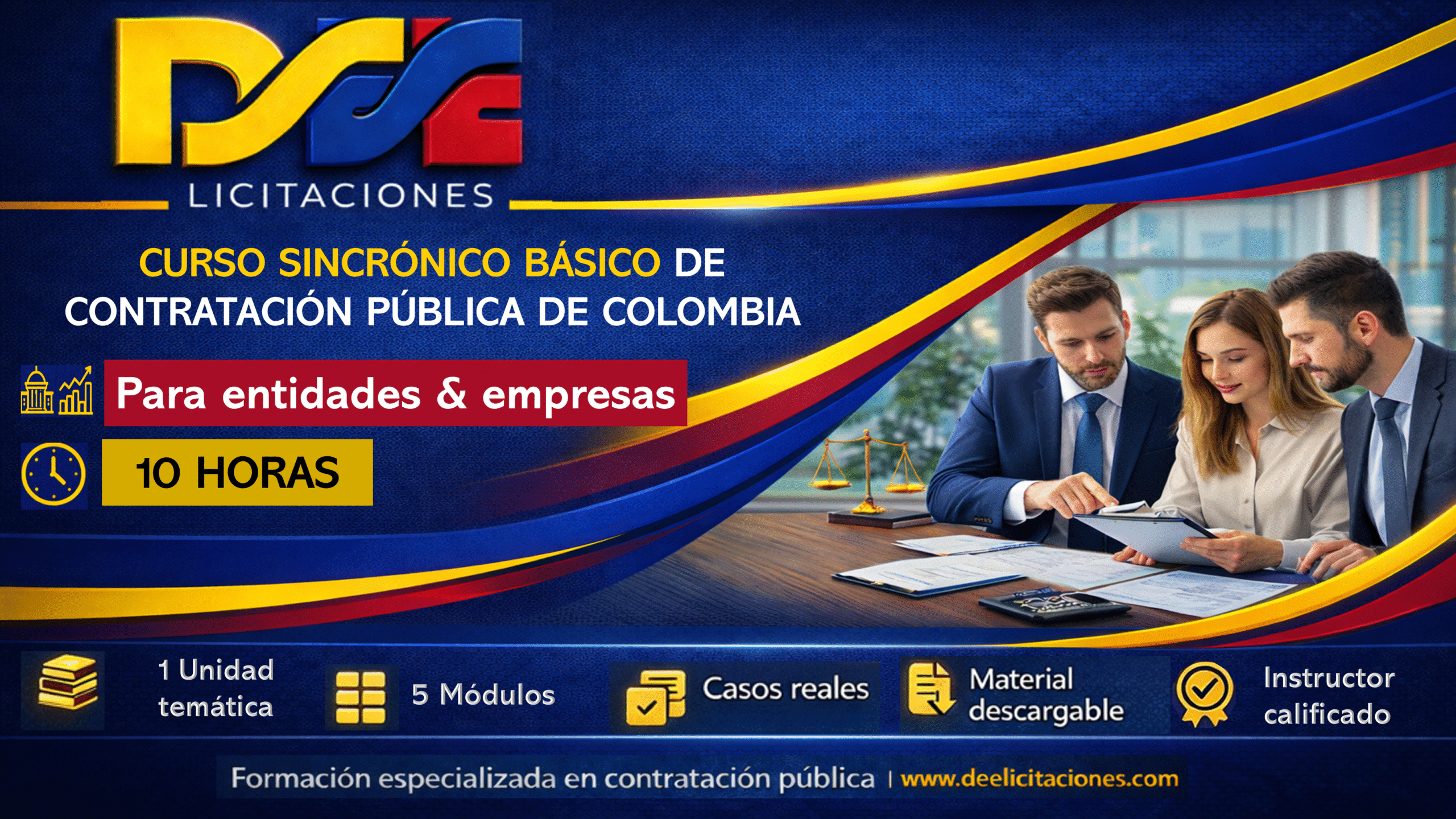 Curso sincrónico básico de contratación pública de Colombia para empresas o entidades, dictado por instructor