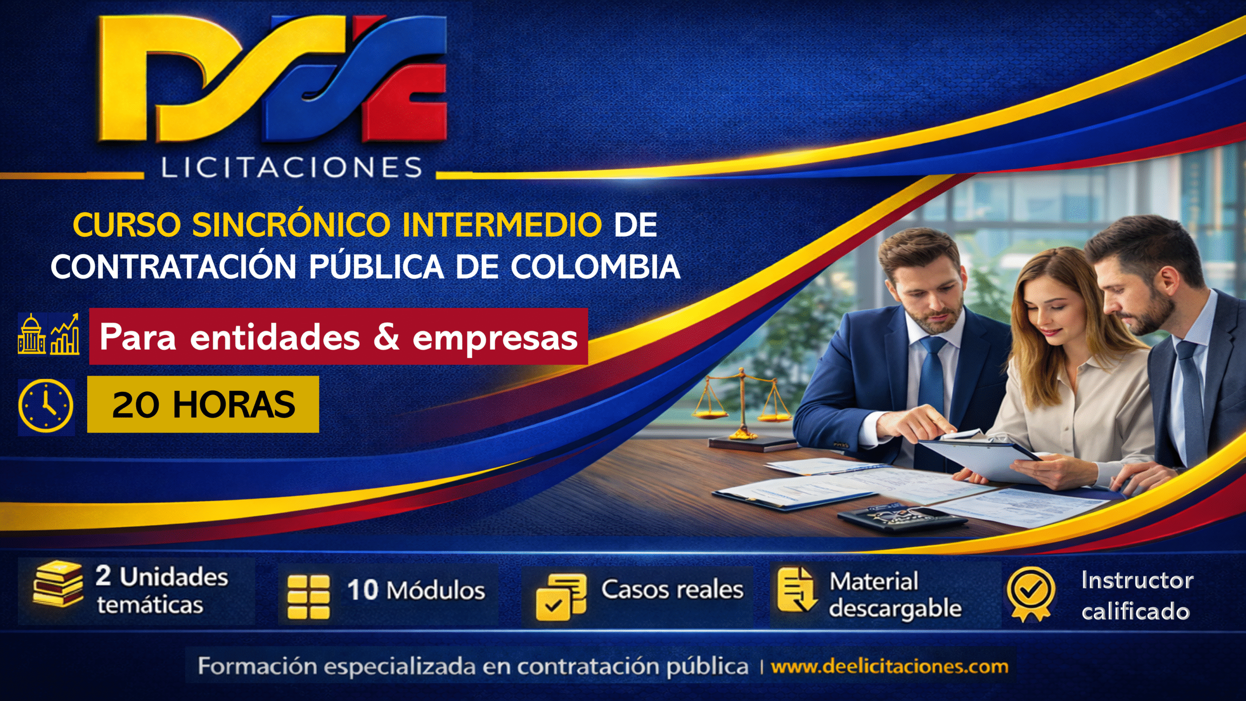 Curso sincrónico intermedio de contratación pública de Colombia para empresas o entidades, dictado por instructor