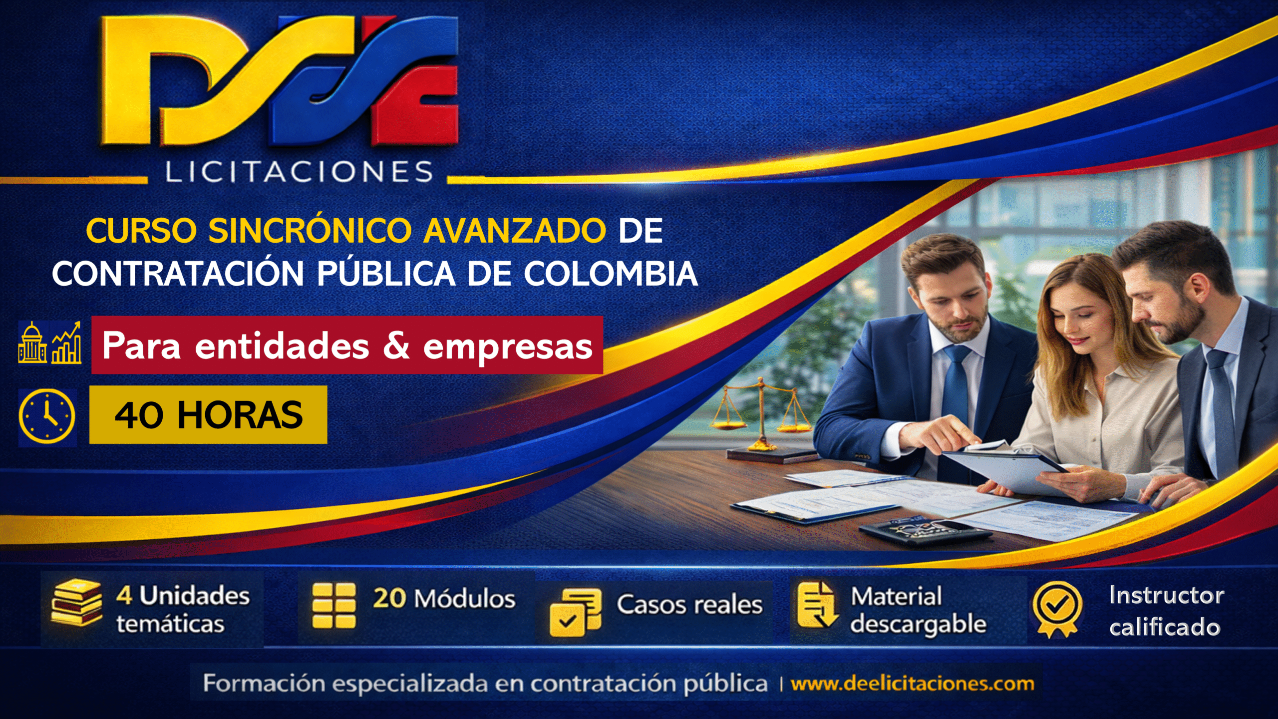 Curso sincrónico avanzado de contratación pública de Colombia, Intensidad 40 horas. Para empresas o entidades, dictado por instructor