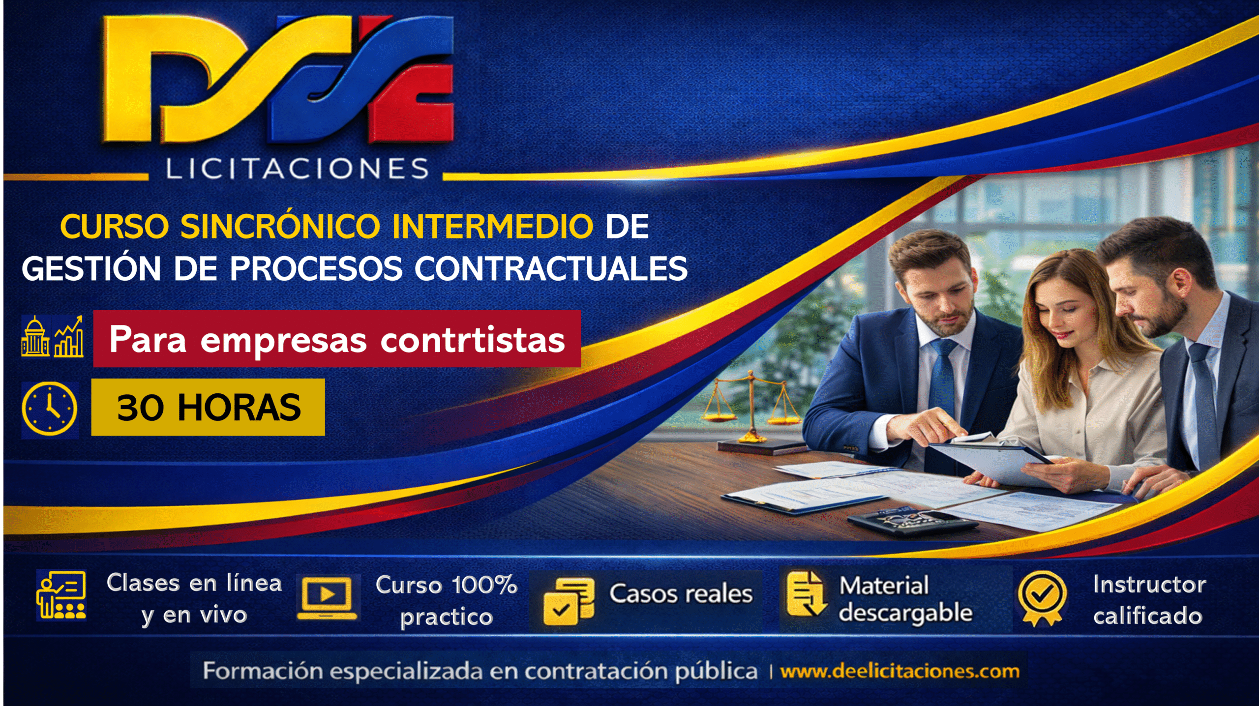 Curso sincrónico intermedio de gestión de procesos contractuales 30 horas – empresas contratistas – dictado por instructor