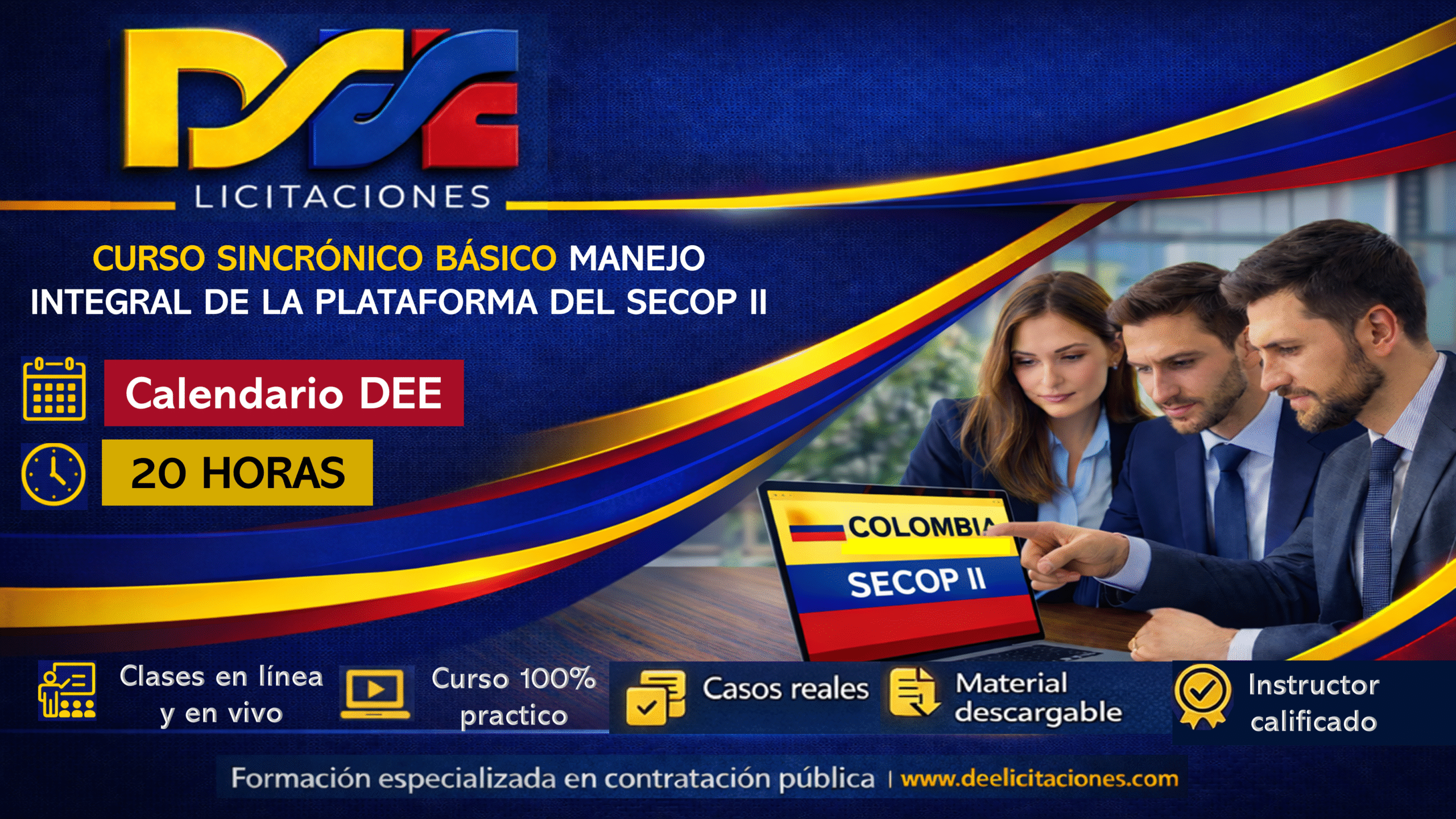 Curso sincronico basico manejo integral de la plataforma SECOP II calendario DEE, dictado por instructor