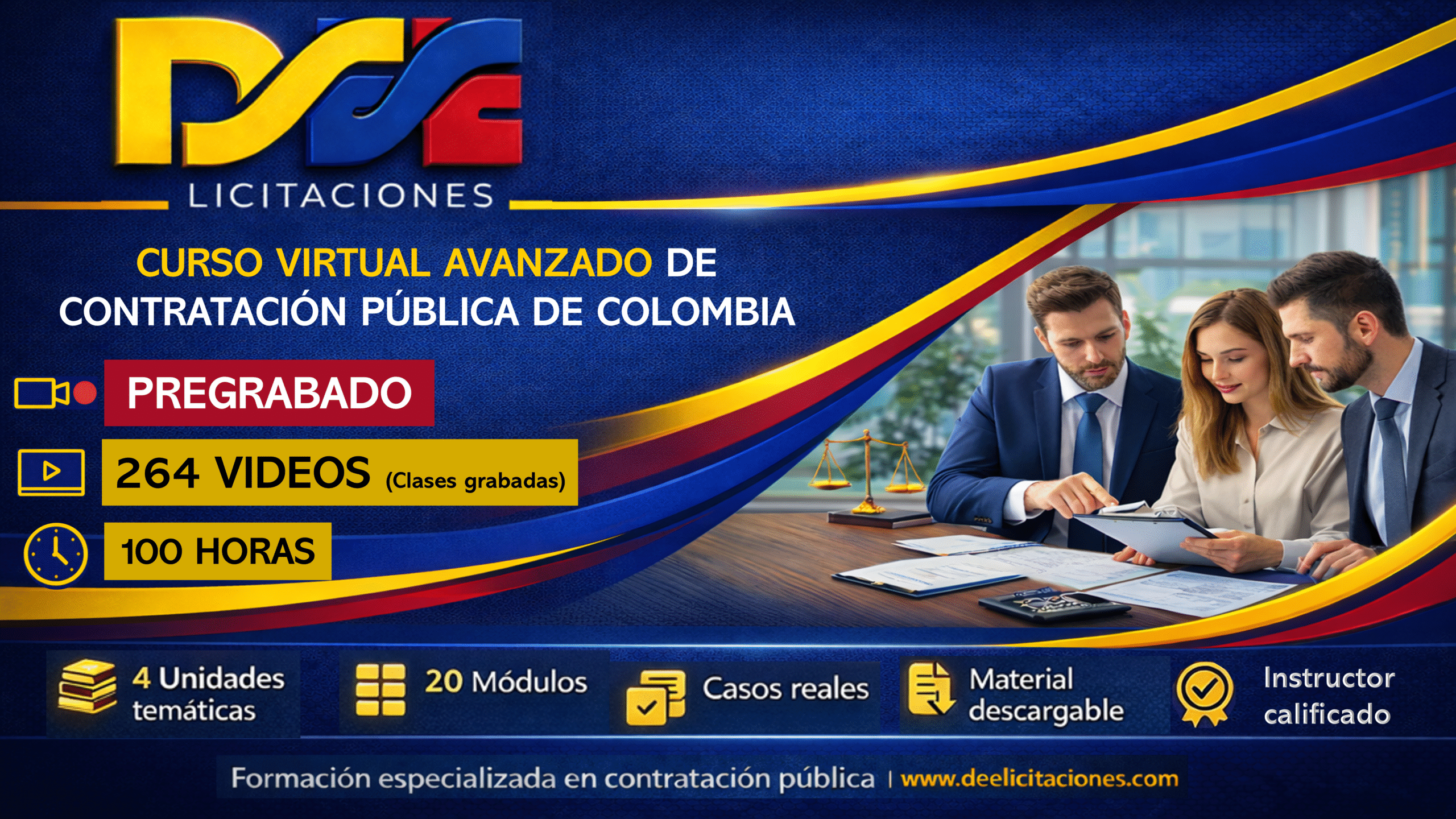 Curso virtual avanzado de contratación pública de Colombia, Intensidad 100 horas. Pregrabado